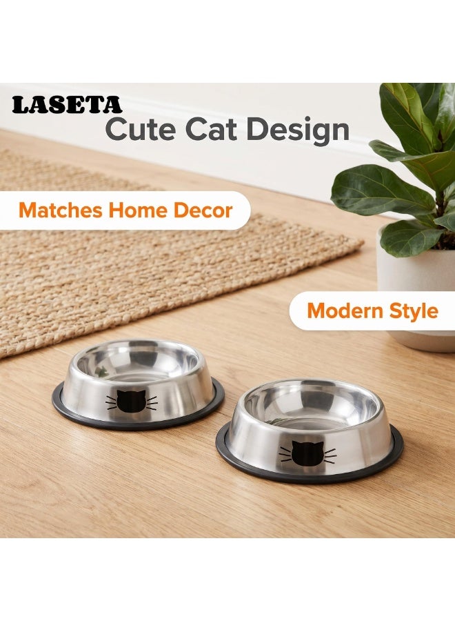 Laseta Anti-Slip Stainless Steel Cat Bowl Set of 2, Grey Pet Feeder Bowls for Food & Water - Image 4