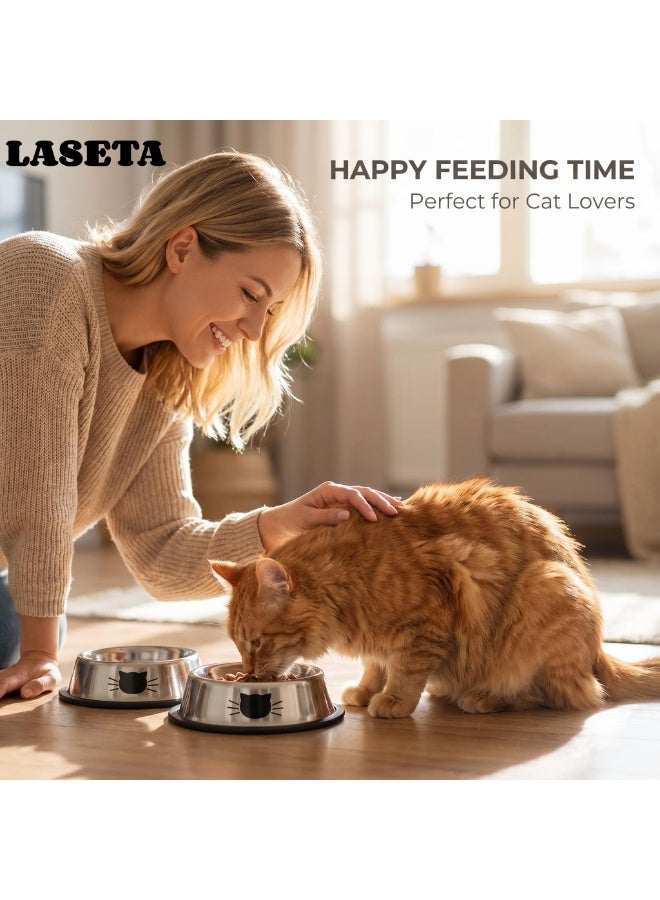 Laseta Anti-Slip Stainless Steel Cat Bowl Set of 2, Grey Pet Feeder Bowls for Food & Water - Image 5