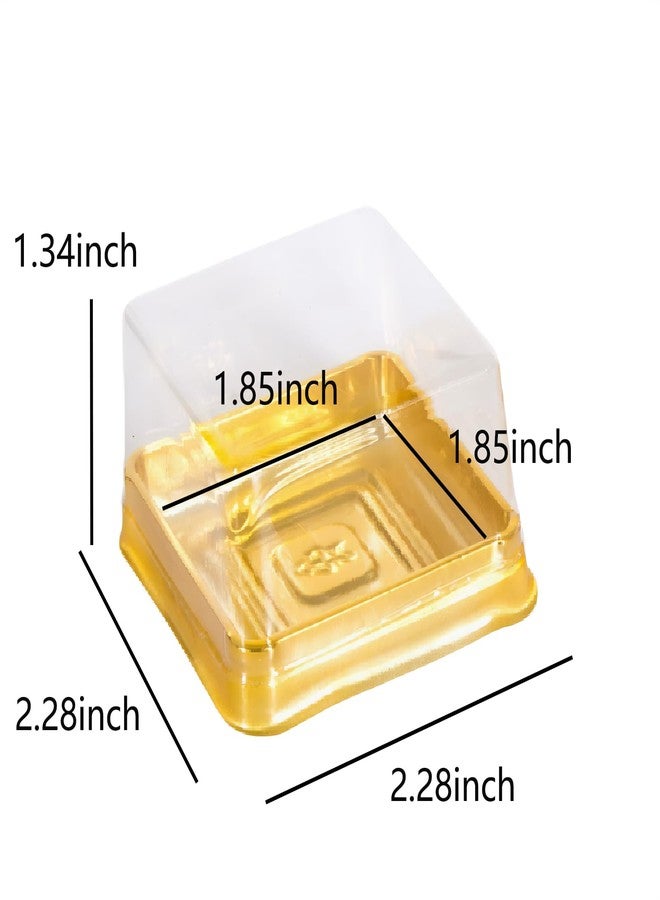 Fevoila 50 Pcs 2.28" Plastic Single Individual Cupcake Container Mooncake Muffin Dome Holders Cases Boxes Container Cupcake Boxes for Wedding Birthday Party (Square,Gold) - Image 2