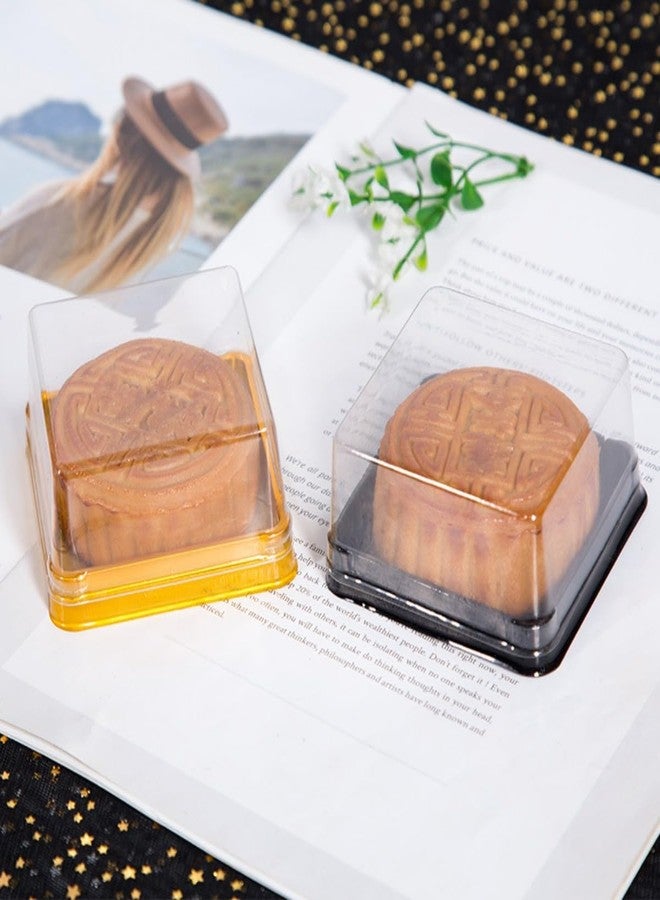Fevoila 50 Pcs 2.28" Plastic Single Individual Cupcake Container Mooncake Muffin Dome Holders Cases Boxes Container Cupcake Boxes for Wedding Birthday Party (Square,Gold) - Image 4