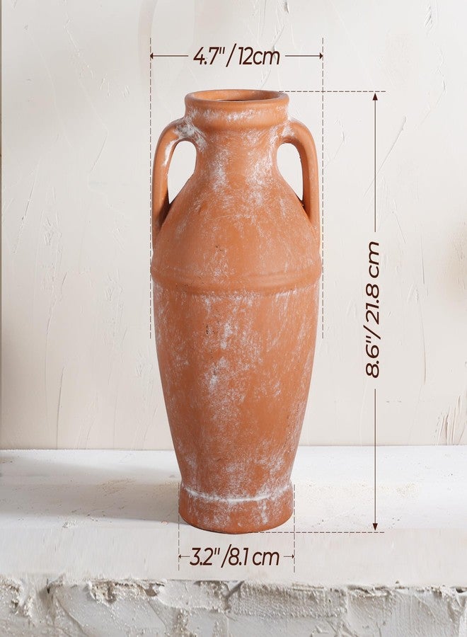 ComSaf Terracotta Rustic Vase - Farmhouse Ceramic Flower Vases, Vintage Home Decoration, Centerpiece for Table, 8.6 Inch - Image 4
