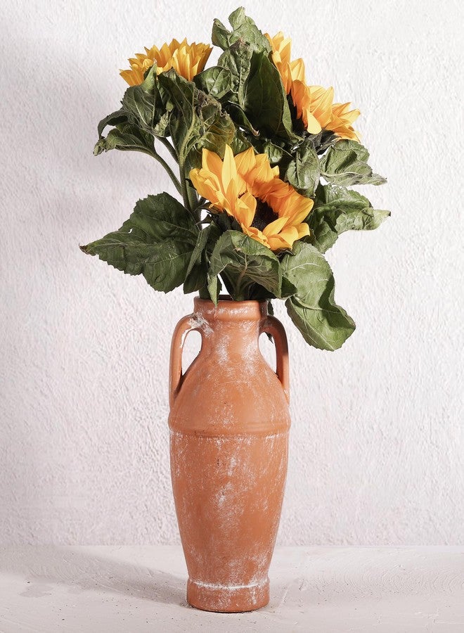 ComSaf Terracotta Rustic Vase - Farmhouse Ceramic Flower Vases, Vintage Home Decoration, Centerpiece for Table, 8.6 Inch - Image 1
