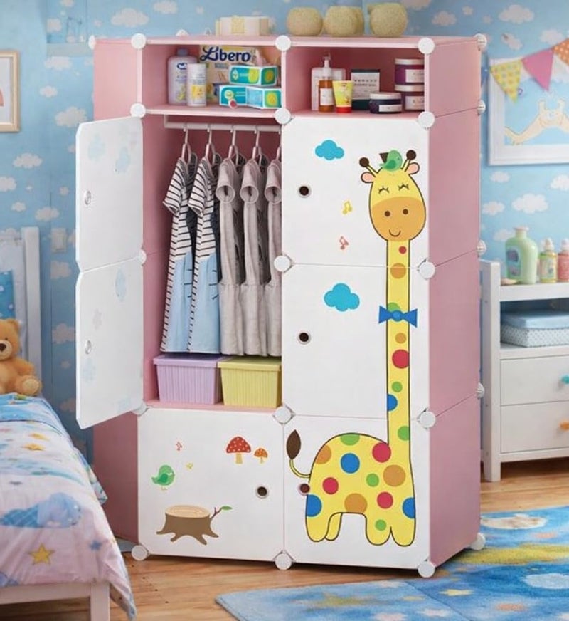 SNKR ESSENTIALS Plastic Wardrobe for Kids Clothes – Durable, Easy to Use Anti-Skid & Non-Slip Effective Professional Collapsible Wardrobe, Storage Cabinet with Suitable (Pink-Q5, 6+2-Cube) - Image 1