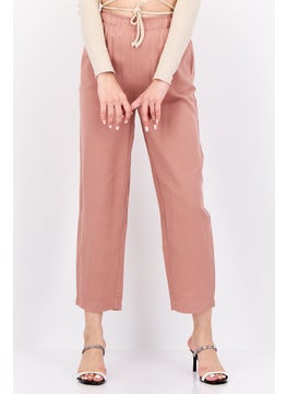Women Regular Fit Plain Straight Leg Pants, Old Rose