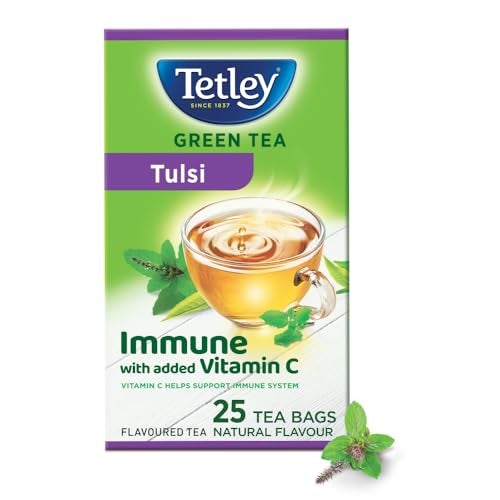 Tetley | Green Tea with Tulsi | Immune with Added Vitamin C | 25 Tea Bags - Image 1