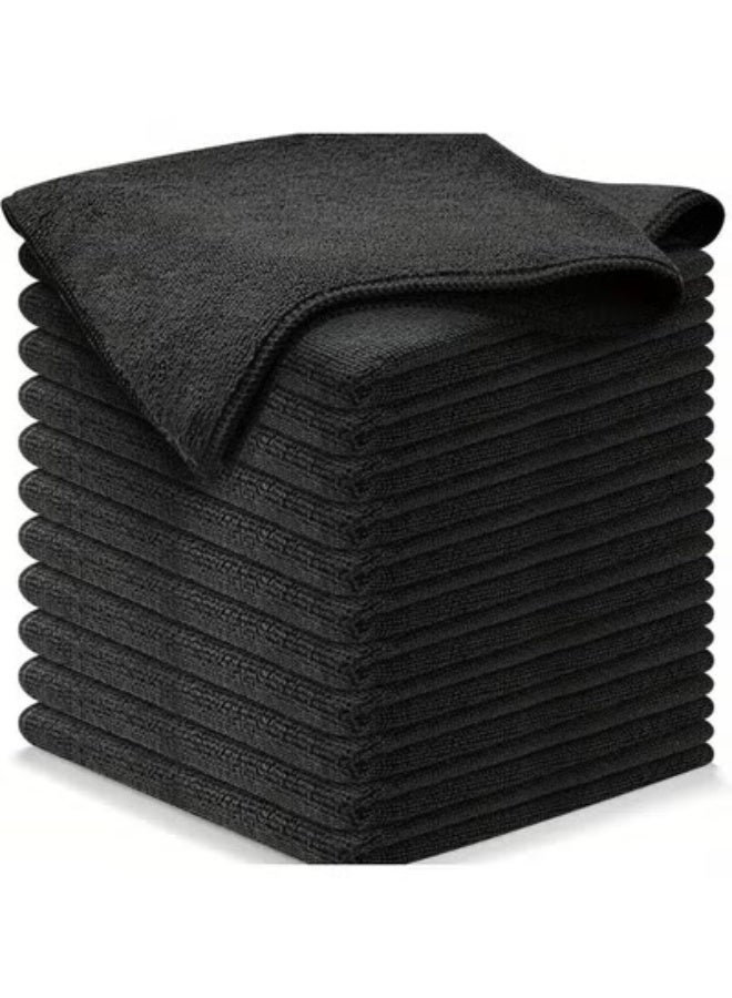 COYO منشفة تنظيف فائقة الامتصاص من الألياف الدقيقة، خالية من الوبر، خالية من الخطوط، مناشف لتنظيف السيارات والمطبخ والنوافذ، 32*32 سم، سوداء، 12 قطعة - Image 1