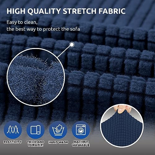 KEKUOU Stretch Loveseat Sofa Cover Slipcover,Couch Covers for 2 Cushion Couch Sofa (55"-78") Furniture Protector Sofa with Elastic Bottom for Kids,Dog. Jacquard Small Checked (Medium,Navy Blue) - Image 5