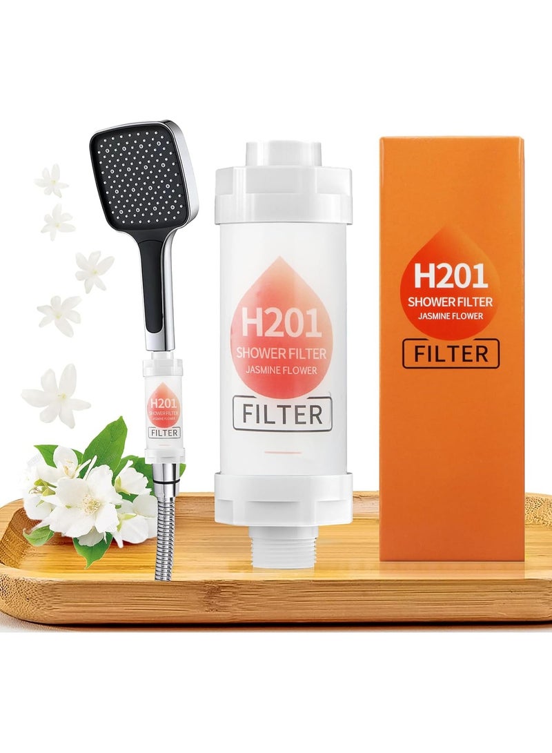 H201 فلتر رأس الدش مع فيتامين C مُعطر دش مُلين للمياه الصلبة فلتر دش للكلور والفلورايد فلتر مياه مُنقّى برأس دش مع حبيبات يساعد في جفاف البشرة وتساقط الشعر روز - Image 1