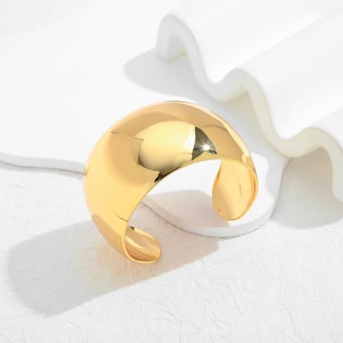 WOWORAMA Polished Wide Cuff Bracelets for Women Boho Chunky Gold Bangle Bracelets Vintage Trendy Statement Gold Bracelet Adjustable Open Wrist Arm Cuff Bracelets - Image 2