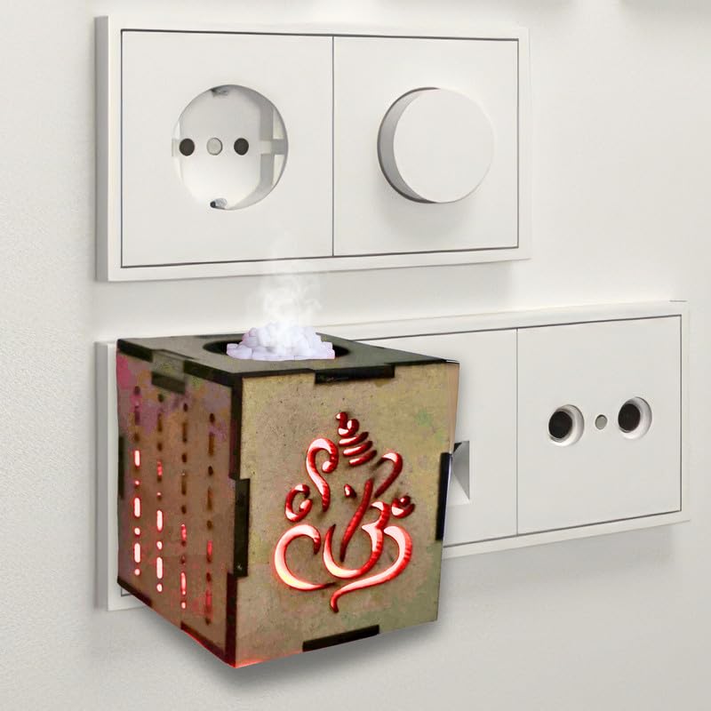 FLYMORE Wood Karpooram Camphor Kapoor Dani Diffuser Electric Burner Machine Electrical Stand for Home Fragrance Ganesha Pack 1 AWS