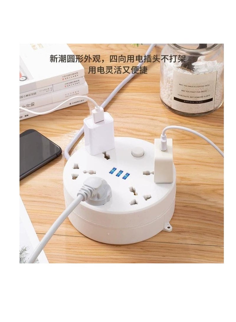 قطاع طاقة بسلك تمديد قابل للسحب - قطاع طاقة بـ 5 منافذ مع 3 منافذ USB بمساحة 6.5 قدم لحماية التحميل الزائد لمحطة الشحن للمنزل والمكتب وأساسيات غرفة النوم (أبيض) - Image 1