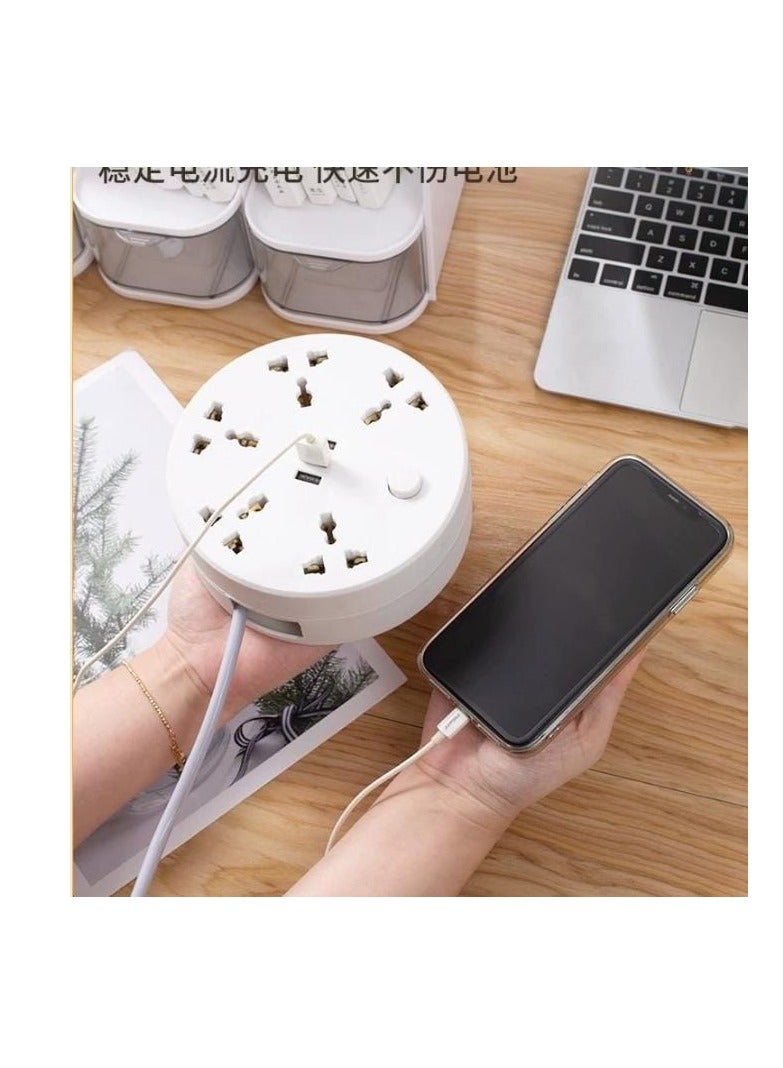 قطاع طاقة بسلك تمديد قابل للسحب - قطاع طاقة بـ 5 منافذ مع 3 منافذ USB بمساحة 6.5 قدم لحماية التحميل الزائد لمحطة الشحن للمنزل والمكتب وأساسيات غرفة النوم (أبيض) - Image 2