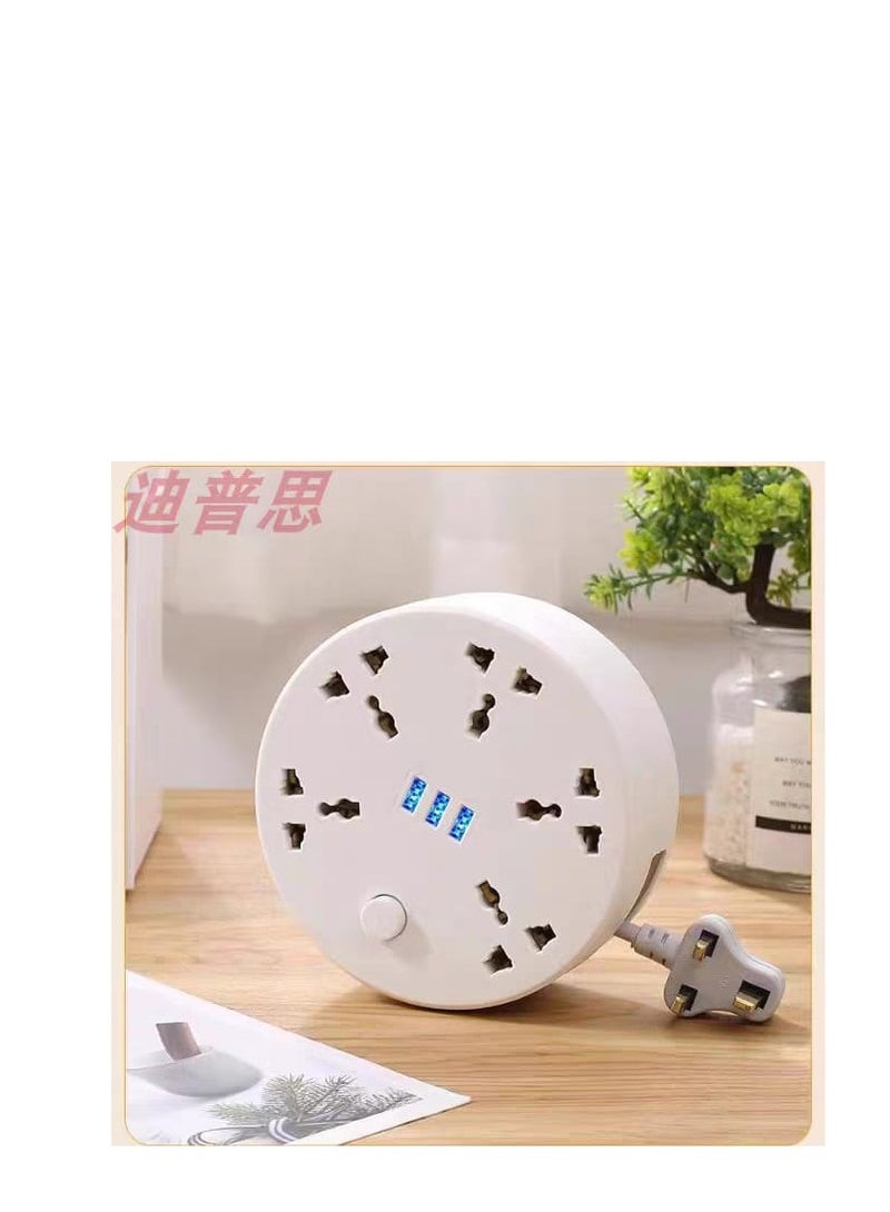 قطاع طاقة بسلك تمديد قابل للسحب - قطاع طاقة بـ 5 منافذ مع 3 منافذ USB بمساحة 6.5 قدم لحماية التحميل الزائد لمحطة الشحن للمنزل والمكتب وأساسيات غرفة النوم (أبيض) - Image 3