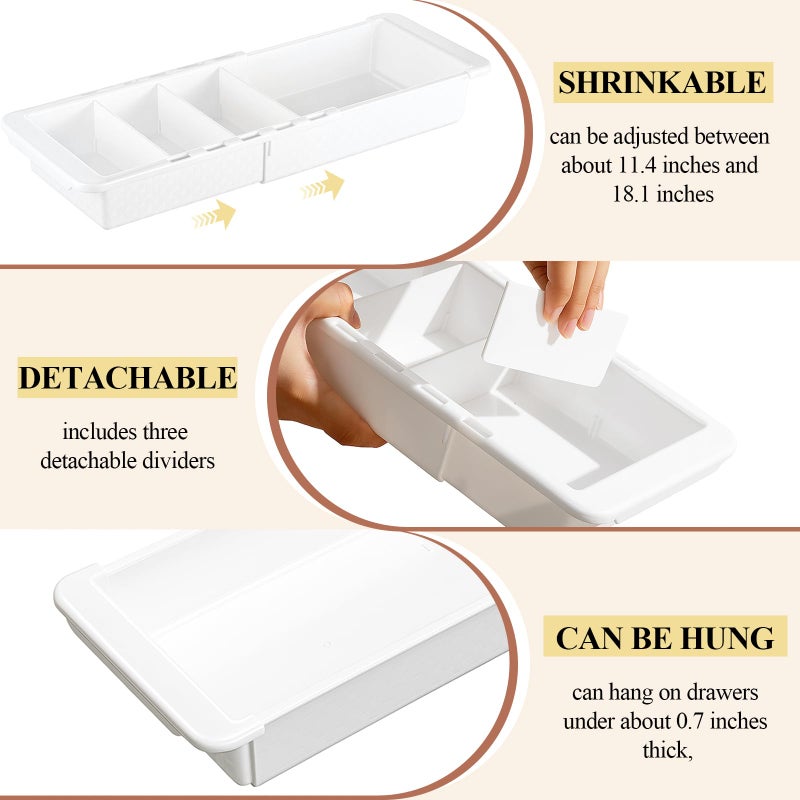 BrightRow 2 Pcs Expandable Drawer Organizer Bins Adjustable Deep Drawer Hanging Organizer Tray Expandable 11.4 to 18.1 Inches Plastic Dividers Storage for Office Bathroom Bedroom Kitchen Desk, White - Image 5