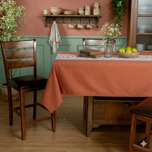 RUSTIQUE LINENS 100% Cotton Printed Table Cloth for 6 Seater – Water & Stain Resistant Dining Table Cover – Heavyweight, Washable – Terracota Trails (190 x 150 CM) - Image 2