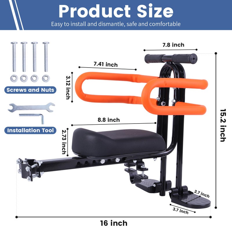 SHIAOBYC Kids Bike Seat Child Bike Seat Bicycle Seats for Children 2-5 Years Front Mount Kid Bicycle Seat Kids Bicycle Seats with Foot Pedals Front Mount with Handlebar Attachment Detachable - Image 2