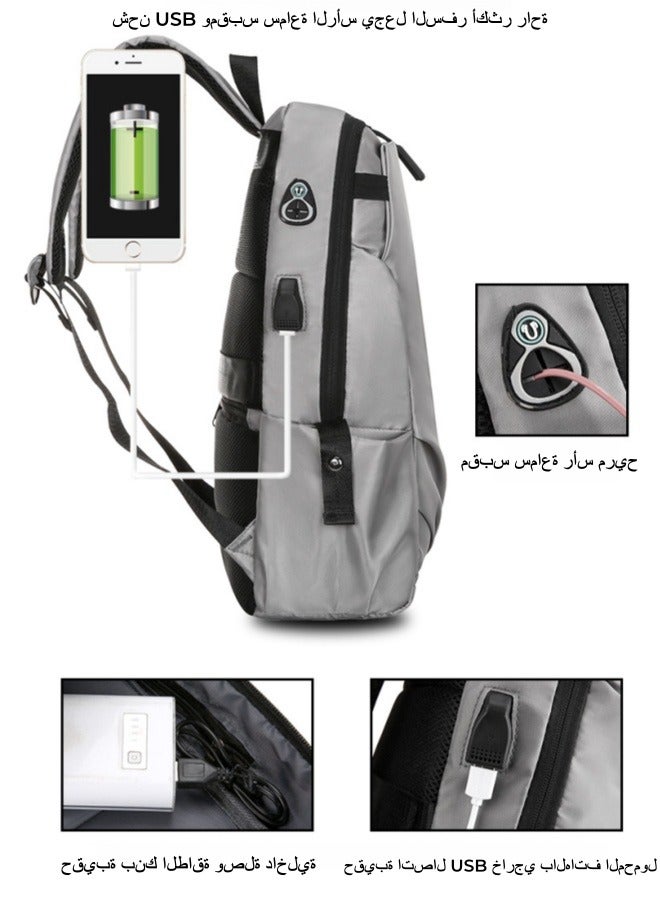 XiuWoo Backpack Water-repellent School Bag Casual Travel Backpack USB Anti-theft Computer Bag - Grey  - Image 4