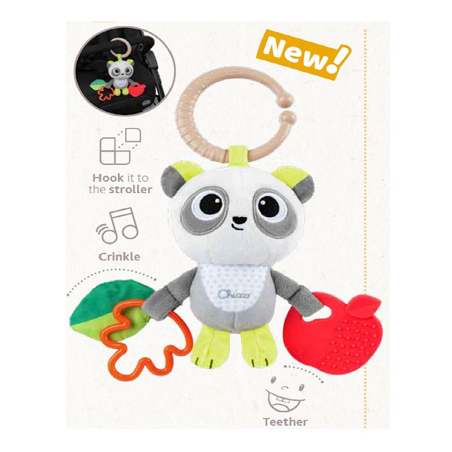 Chicco First Activities Panda Rattle, Teether & Pram Hook for Babies 3-24M, Multi-Texture & Color, Easy Grip - 6x10x14 cm - Image 4