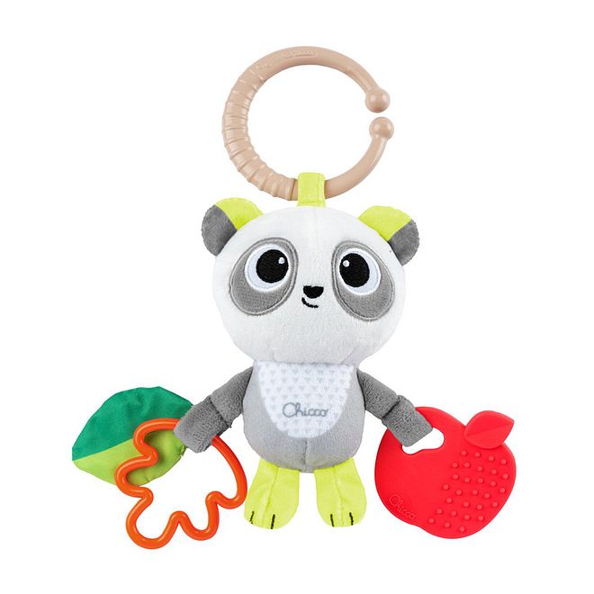 Chicco First Activities Panda Rattle, Teether & Pram Hook for Babies 3-24M, Multi-Texture & Color, Easy Grip - 6x10x14 cm - Image 1