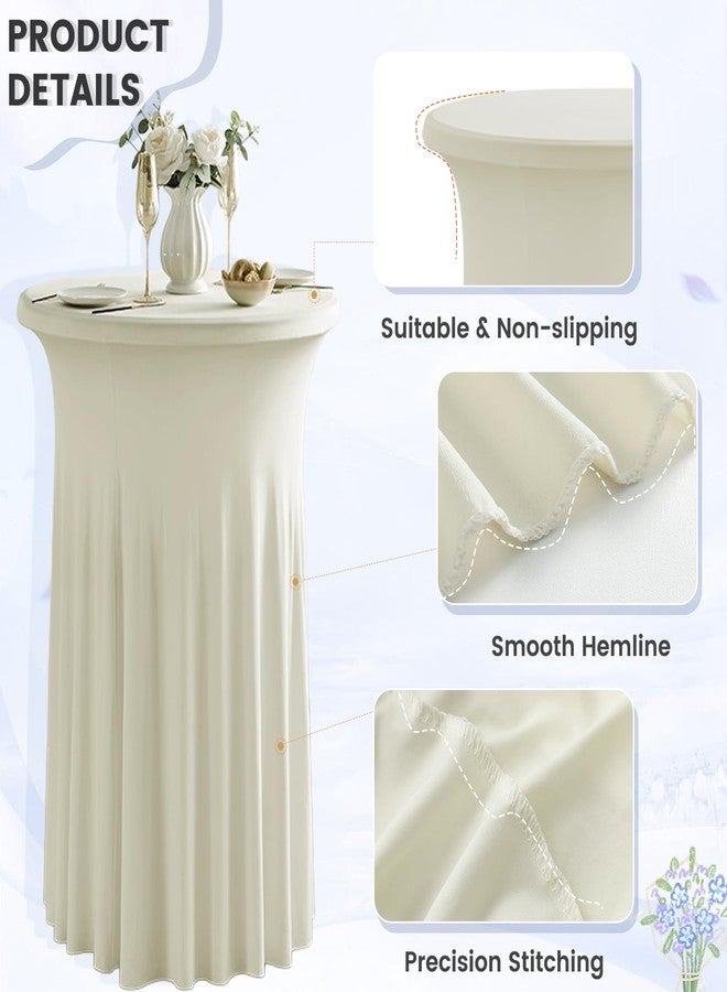 Fhberni 1 Pack Beige Spandex Stretch Round Table Covers with Skirt - 24x43 Inch Fitted Elastic Cocktail Tablecloth for High Top Bar, Party & Wedding Decor, Beige - Image 2