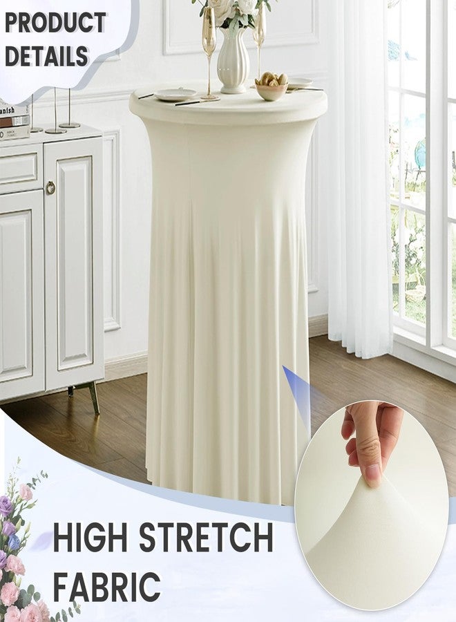 Fhberni 1 Pack Beige Spandex Stretch Round Table Covers with Skirt - 24x43 Inch Fitted Elastic Cocktail Tablecloth for High Top Bar, Party & Wedding Decor, Beige - Image 3