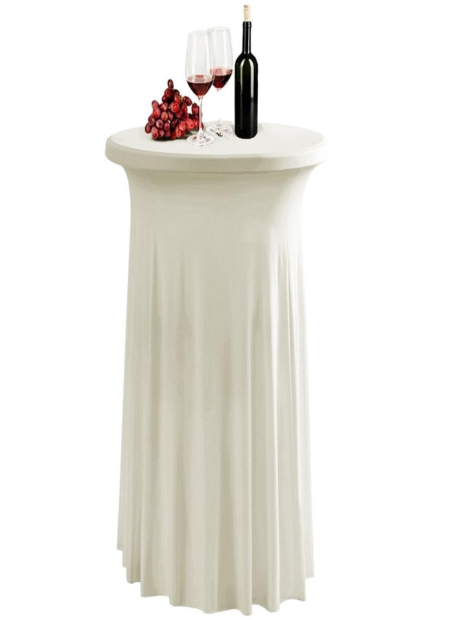 Fhberni 1 Pack Beige Spandex Stretch Round Table Covers with Skirt - 24x43 Inch Fitted Elastic Cocktail Tablecloth for High Top Bar, Party & Wedding Decor, Beige - Image 1