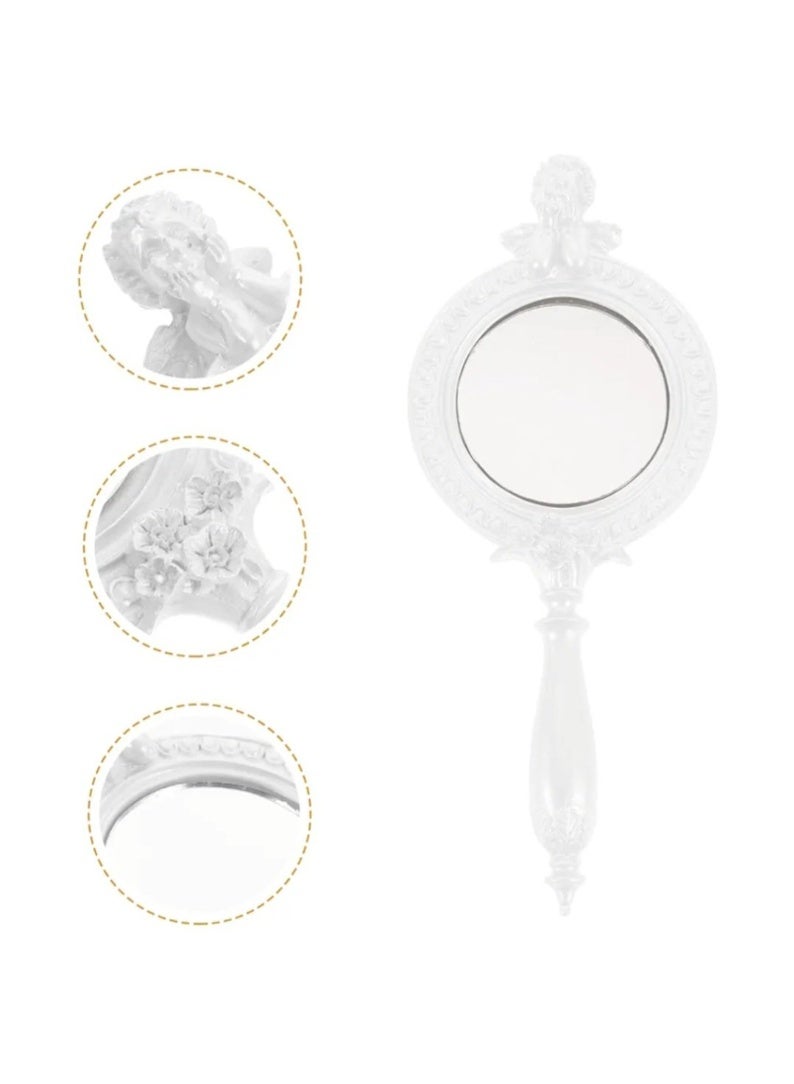 فينتاج مرآة يدوية منقوشة كلاسيكية | مرآة مكياج صغيرة بتصميم كلاسيكي للسفر، وصالونات الحلاقة، وجلسات التجميل | إطار دائري مزخرف بتصميم كلاسيكي منقوش - Image 2