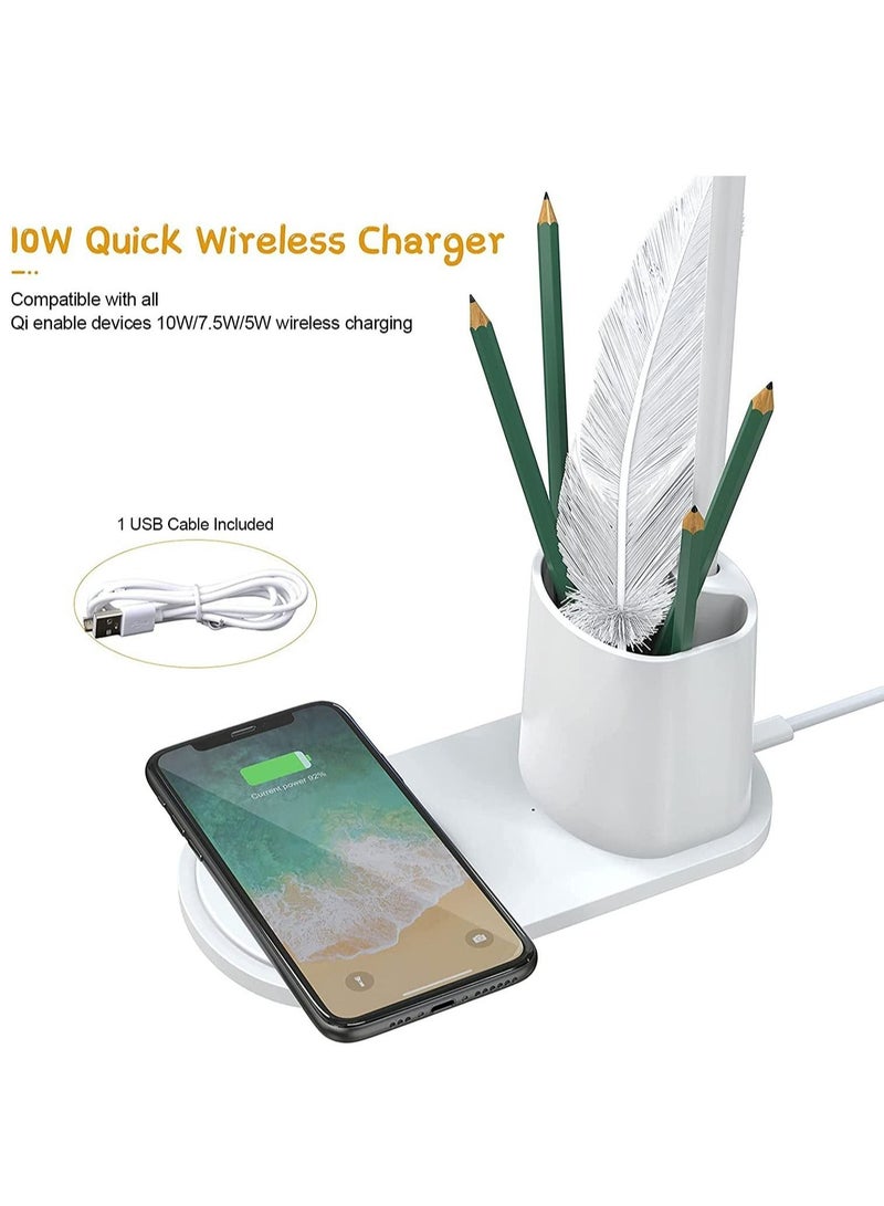 مييلان مصباح مكتب LED مع حامل قلم شاحن لاسلكي وحامل هاتف 4 في 1 مصباح مكتب متعدد الوظائف للعناية بالعين مع منفذ USB مرن 360 درجة Gooseneck ومصباح طاولة التحكم باللمس - Image 3