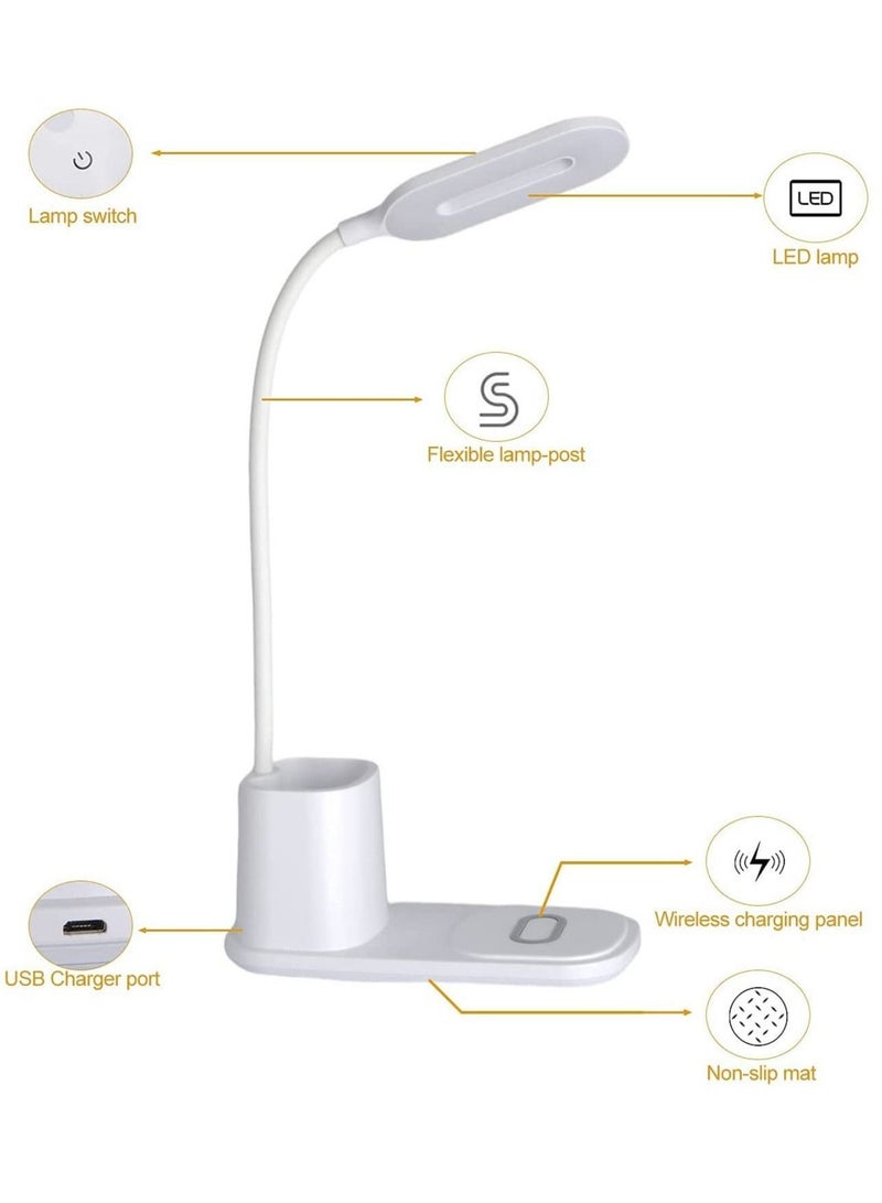 مييلان مصباح مكتب LED مع حامل قلم شاحن لاسلكي وحامل هاتف 4 في 1 مصباح مكتب متعدد الوظائف للعناية بالعين مع منفذ USB مرن 360 درجة Gooseneck ومصباح طاولة التحكم باللمس - Image 4