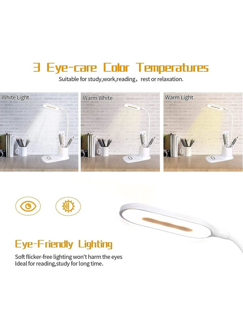 مييلان مصباح مكتب LED مع حامل قلم شاحن لاسلكي وحامل هاتف 4 في 1 مصباح مكتب متعدد الوظائف للعناية بالعين مع منفذ USB مرن 360 درجة Gooseneck ومصباح طاولة التحكم باللمس - Image 5
