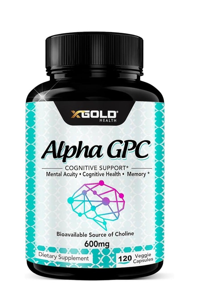 X Gold Health Alpha GPC Cognitive Support 600mg 120 Veggie Capsules - Image 1