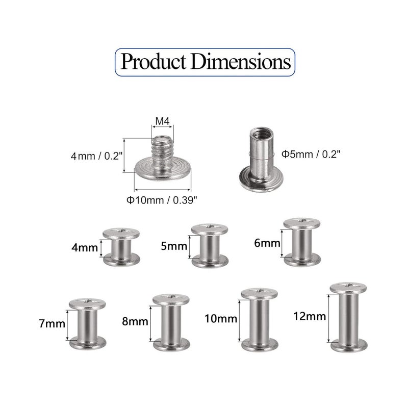 Alloygold 90 Sets 304 Stainless Steel Chicago Screws Leather Assorted Kit ï¼Œ7 Sizes of Screw Rivets Leather Rivet for Crafts, Clothing, Shoes, Belts, Bags and Projects(M5 X 4, 5, 6,7, 8, 10, 12) - Image 4