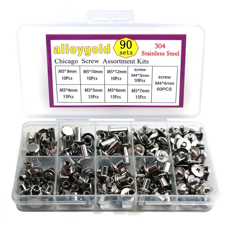 Alloygold 90 Sets 304 Stainless Steel Chicago Screws Leather Assorted Kit ï¼Œ7 Sizes of Screw Rivets Leather Rivet for Crafts, Clothing, Shoes, Belts, Bags and Projects(M5 X 4, 5, 6,7, 8, 10, 12) - Image 2