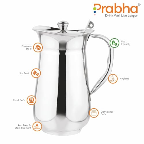 Prabha Stainless Steel Victoria Water Jug 1.8 Litre |Daily Use Home/Kitchen Jugs|1800ml Water Jugs with Lid For Dining Table |Milk/Juice Serve Water Pitcher Rust-Free Durable & Elegant Jug For Serving - Image 2