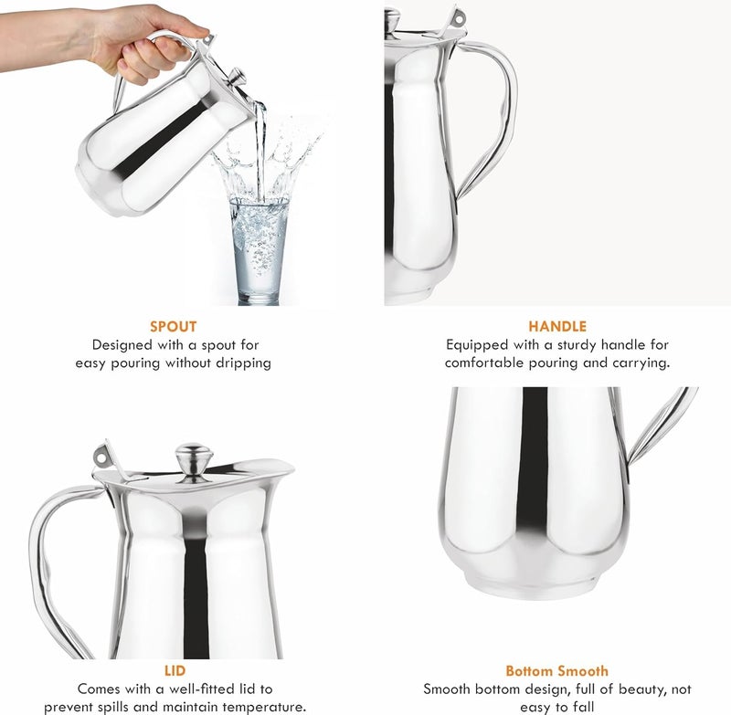 Prabha Stainless Steel Victoria Water Jug 1.8 Litre |Daily Use Home/Kitchen Jugs|1800ml Water Jugs with Lid For Dining Table |Milk/Juice Serve Water Pitcher Rust-Free Durable & Elegant Jug For Serving - Image 5