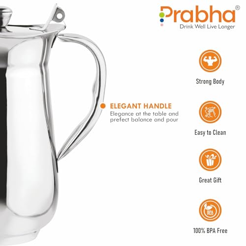 Prabha Stainless Steel Victoria Water Jug 1.8 Litre |Daily Use Home/Kitchen Jugs|1800ml Water Jugs with Lid For Dining Table |Milk/Juice Serve Water Pitcher Rust-Free Durable & Elegant Jug For Serving - Image 4