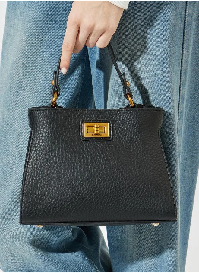 Styli Textured Handbag with Turn Lock Closure