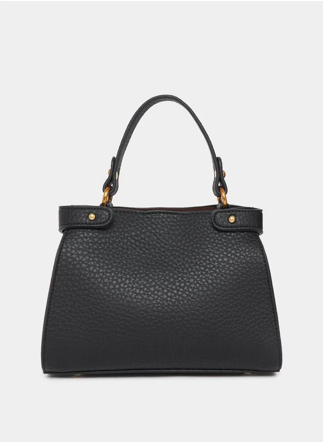 Styli Textured Handbag with Turn Lock Closure