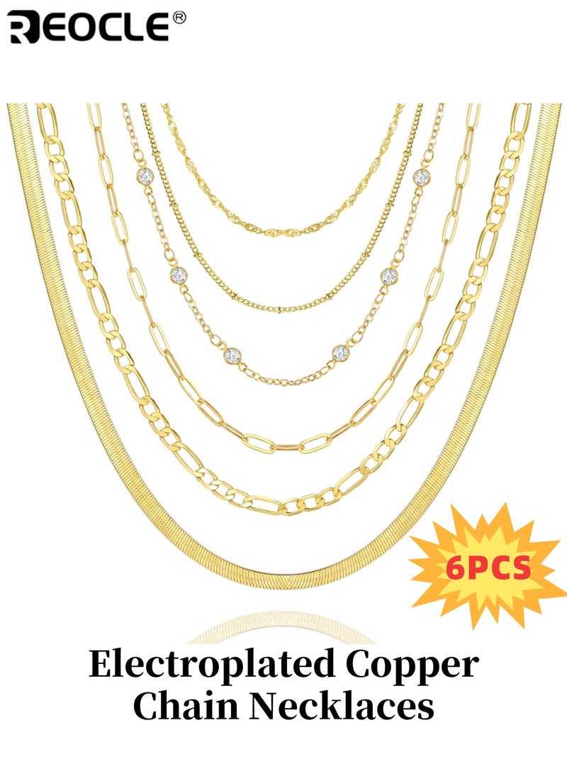 ريوكل 6 قطع مجموعة قلادات سلسلة نحاسية مطلية بالكهرباءمجموعة قلادة طبقات قابلة للتعديل للنساء السيدات ملابس يومية مواعدة حفلات زفاف هدية الذكرى السنوية هدية - Image 1