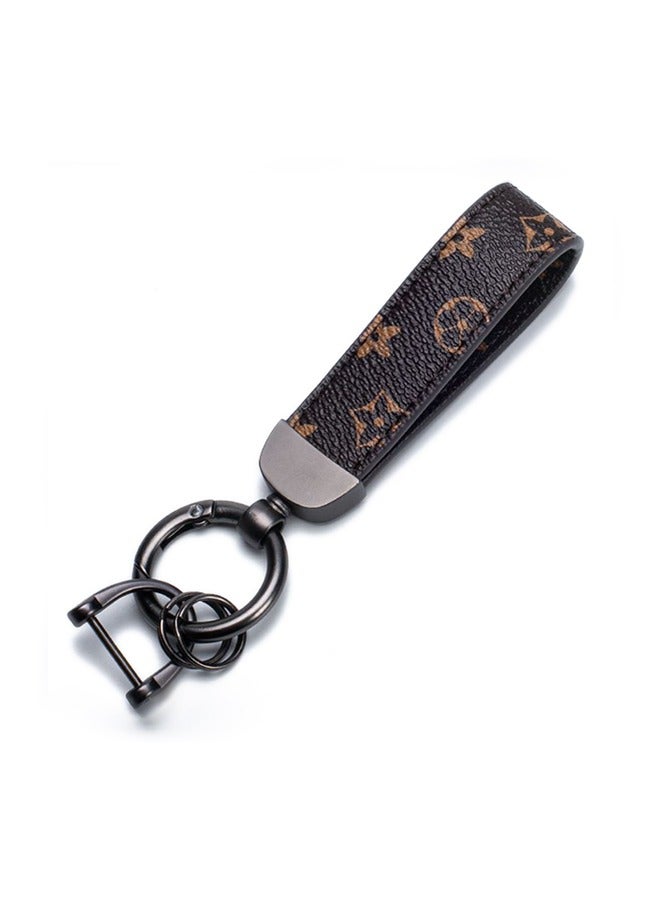 Car PU Leather Metal Keychains, Exquisite Printing Leather Zinc Alloy Ring 360° Rotation Car General Purpose Wrist Rope, Key School Bag Car Decoration Pendant (Brown) - Image 1