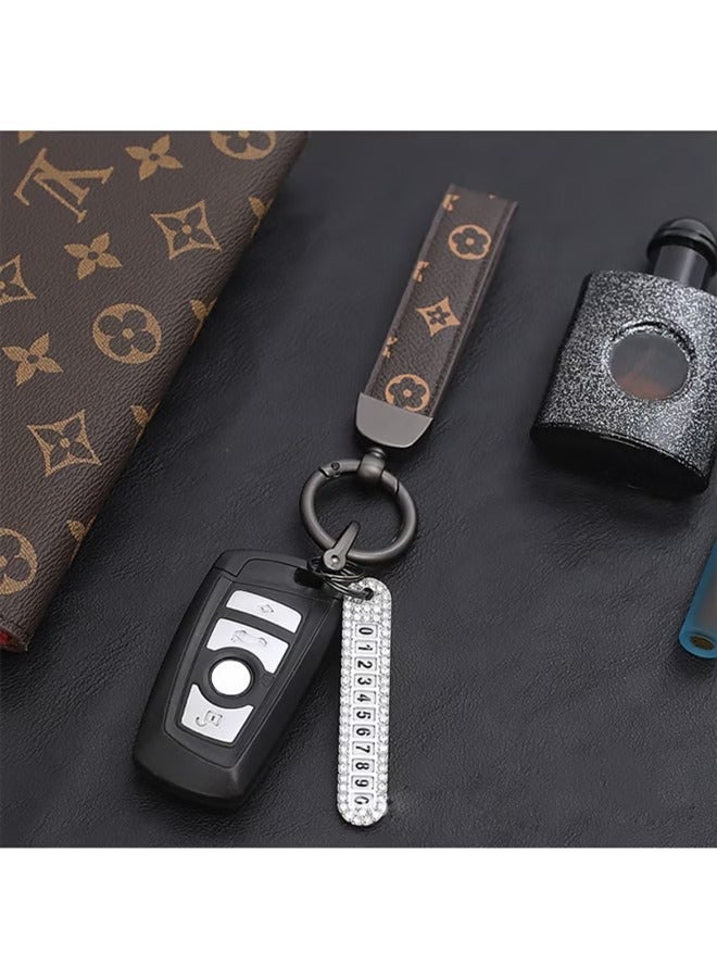 Car PU Leather Metal Keychains, Exquisite Printing Leather Zinc Alloy Ring 360° Rotation Car General Purpose Wrist Rope, Key School Bag Car Decoration Pendant (Brown) - Image 5