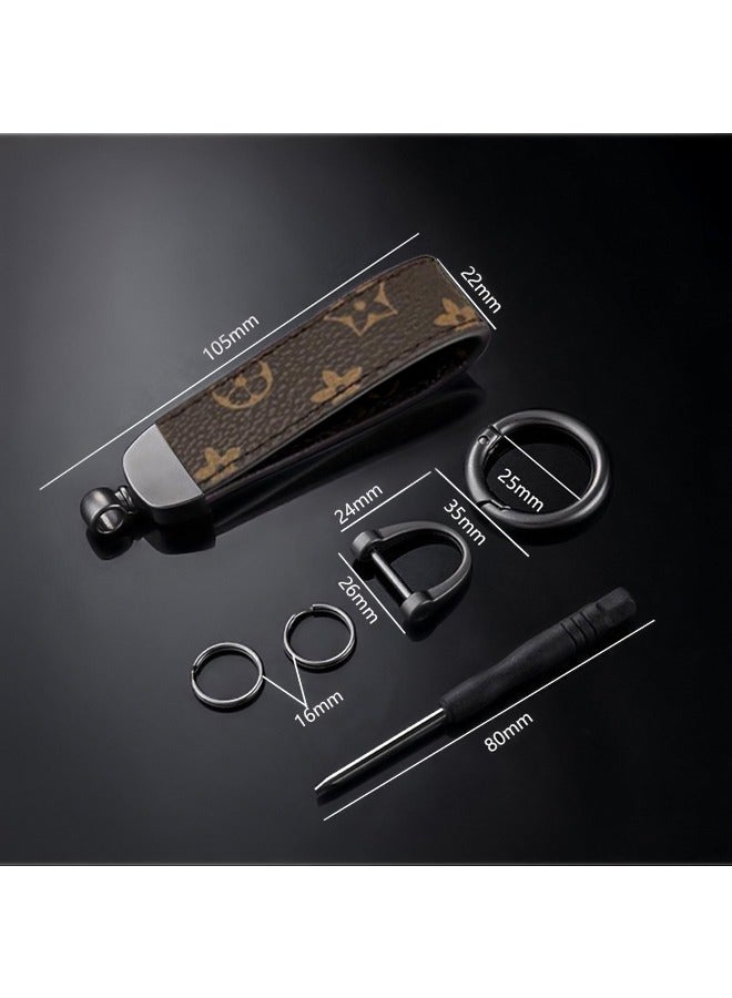 Car PU Leather Metal Keychains, Exquisite Printing Leather Zinc Alloy Ring 360° Rotation Car General Purpose Wrist Rope, Key School Bag Car Decoration Pendant (Brown) - Image 4