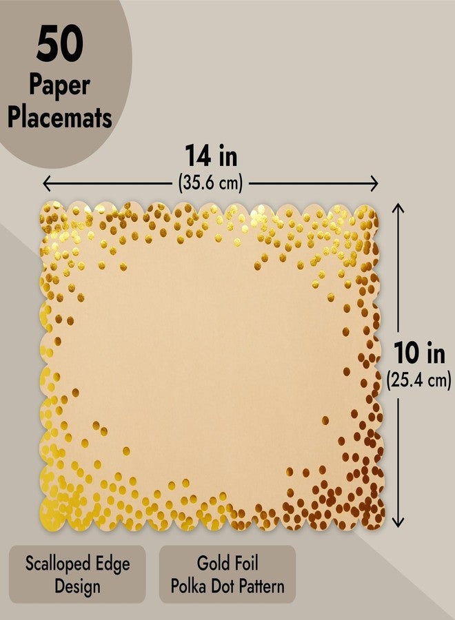 Blue Panda Rectangular Disposable Gold Paper Placemats - Scalloped Edge & Gold Foil Polka Dots - Bulk 50 Count for Parties & Disposable Place Mats - 10 x 14 in - 50 Count - Image 4