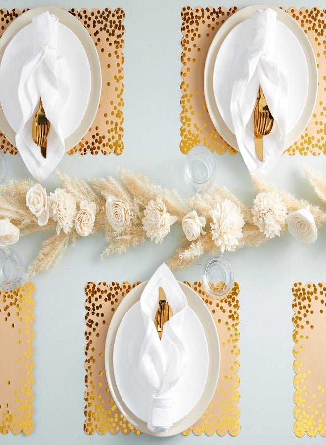 Blue Panda Rectangular Disposable Gold Paper Placemats - Scalloped Edge & Gold Foil Polka Dots - Bulk 50 Count for Parties & Disposable Place Mats - 10 x 14 in - 50 Count - Image 2