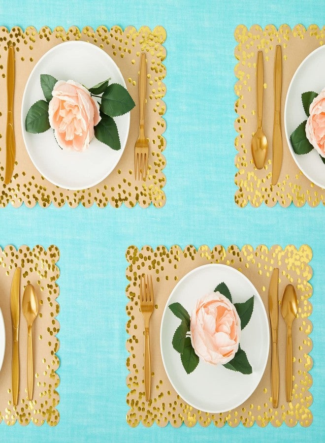 Blue Panda Rectangular Disposable Gold Paper Placemats - Scalloped Edge & Gold Foil Polka Dots - Bulk 50 Count for Parties & Disposable Place Mats - 10 x 14 in - 50 Count - Image 3