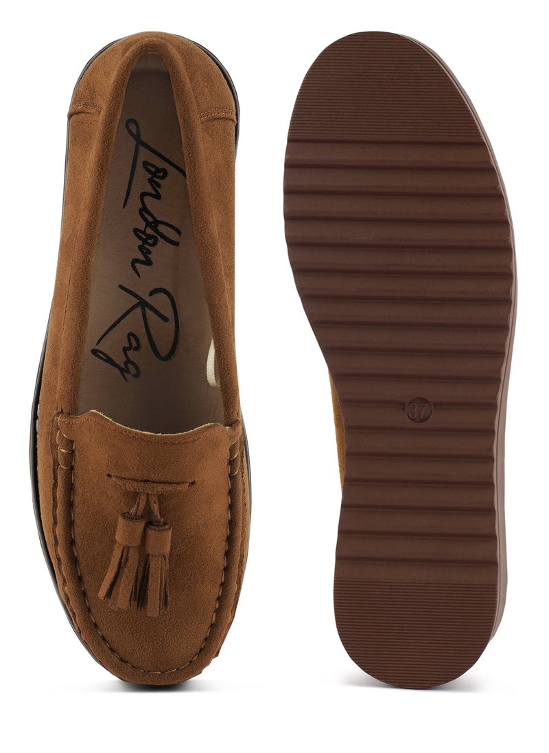 London Rag Daiki Platform Lug Sole Tassel Loafers In Tan  - Image 4