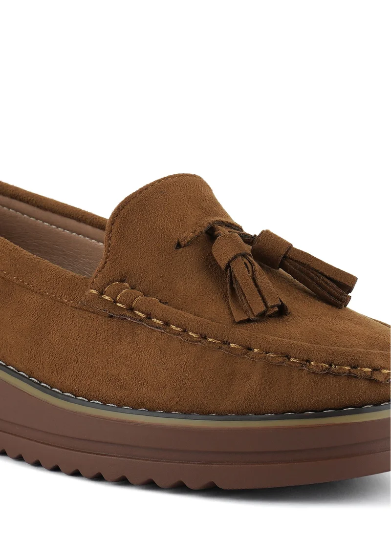 London Rag Daiki Platform Lug Sole Tassel Loafers In Tan