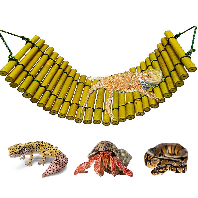 Furatune Bearded Dragon Tank Accessories, Reptile Climbing Hammock Bridge, Lizard Lounger Bamboo Ladder, Reptile Tank Accessories for Habitat, 12 x6 in - Image 1