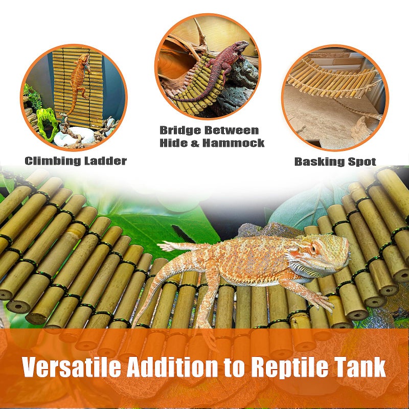 Furatune Bearded Dragon Tank Accessories, Reptile Climbing Hammock Bridge, Lizard Lounger Bamboo Ladder, Reptile Tank Accessories for Habitat, 12 x6 in - Image 4