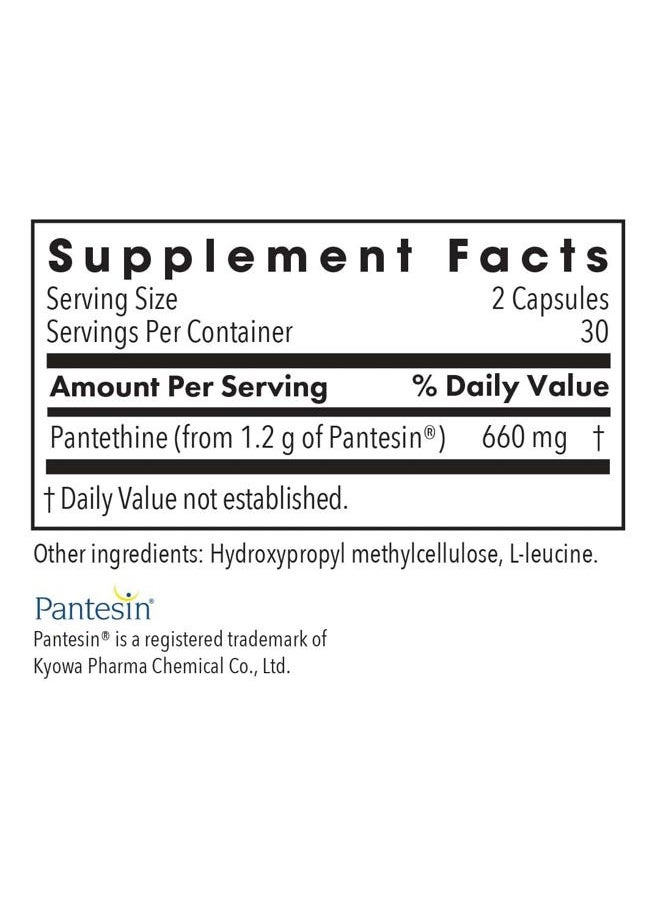 Allergy Research Group - Pantethine Supplement - Vitamin B5, Pantothenic Acid, Metabolism Support, Liver Support, Cardiovascular Supplement, Coenzyme A, 660mg Vegetarian Capsules - 60 Count - Image 1